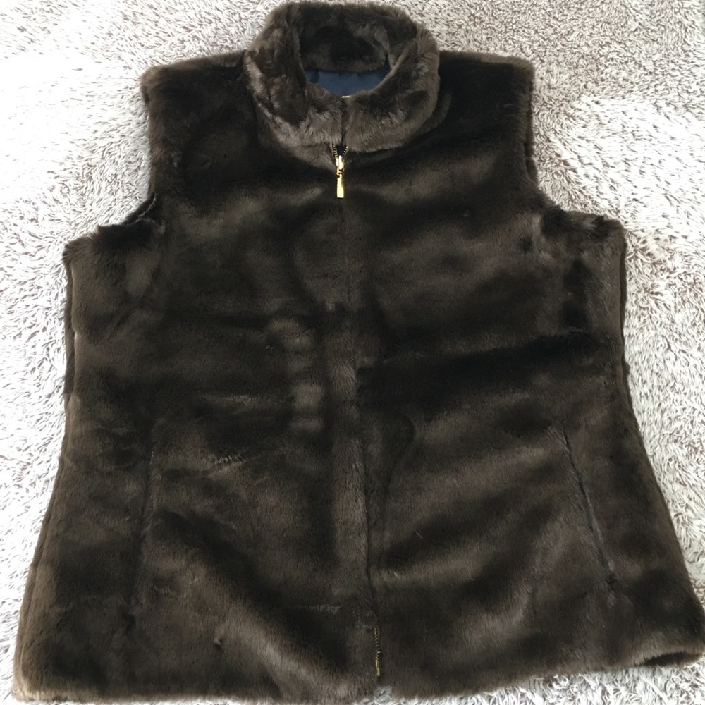 Charter Club Faux Fur Reversible Vest Equestrian